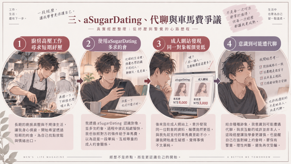 aSugarDating、代聊與車馬費爭議_心路歷程圖
