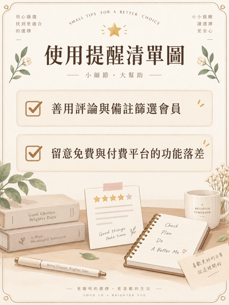 台灣甜心的備註、評論與平台管理_使用提醒清單圖