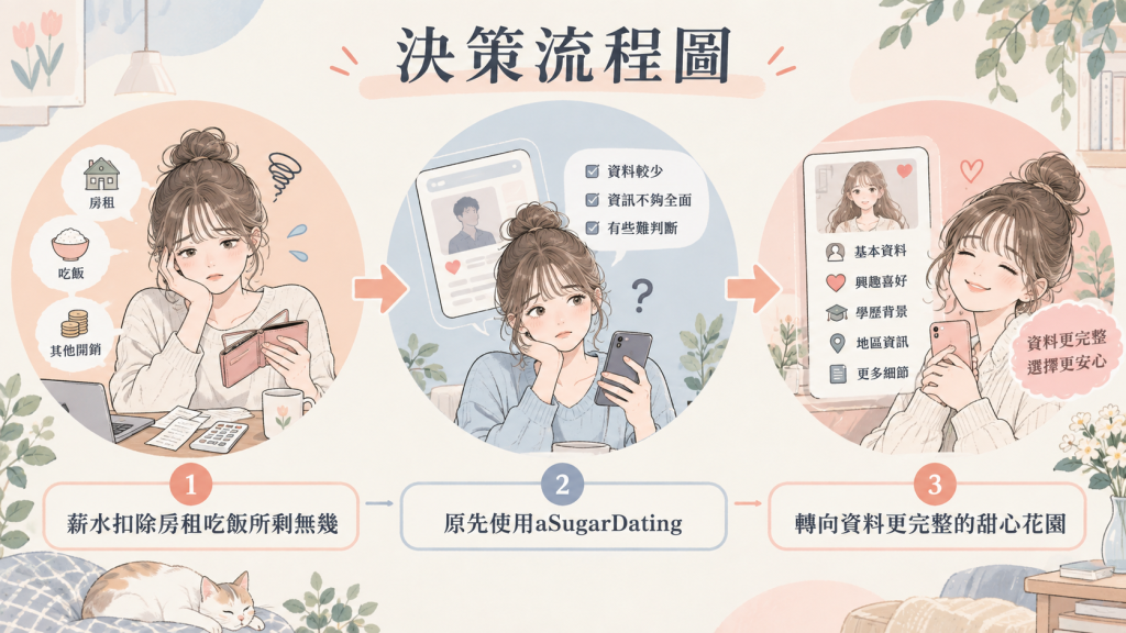 從aSugarDating轉向甜心花園的使用經驗_決策流程圖